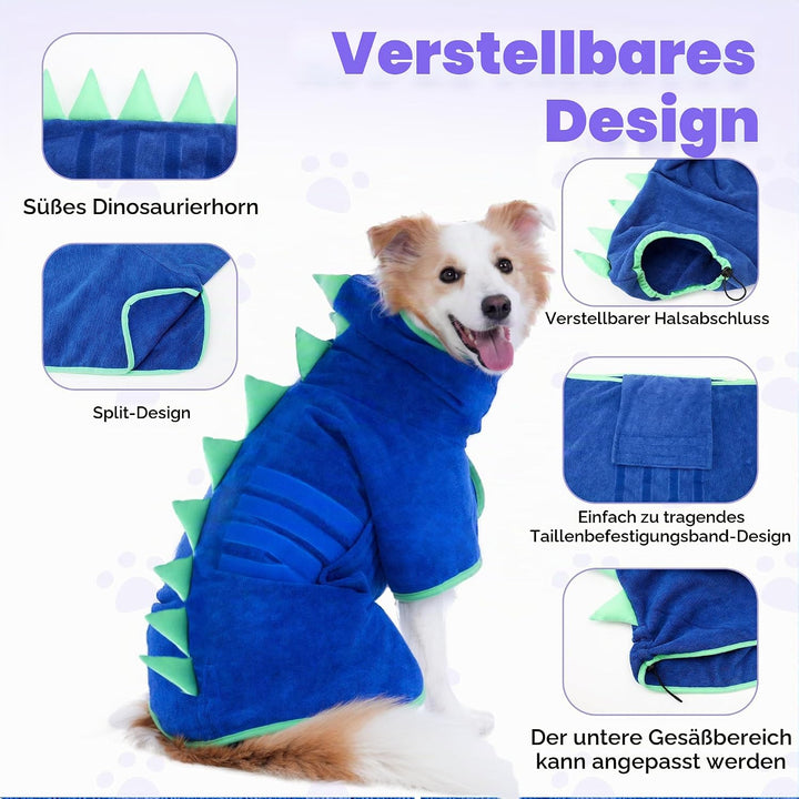 HundeBademantel Mikrofaser Schnell Trocknend, Einstellbar Hundehandtuch Extra Saugfähig für Mittel &amp;