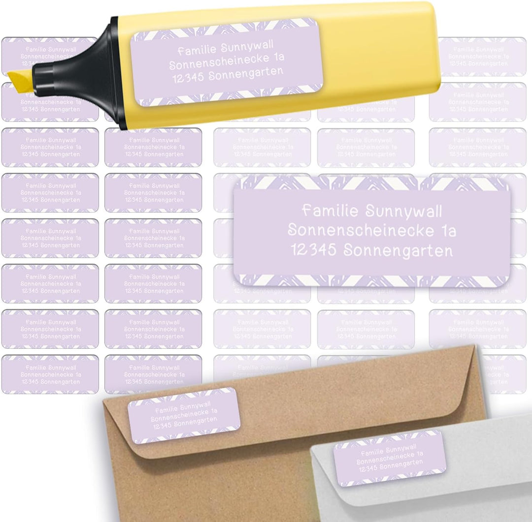 Sunnywall® Adressetiketten Adressaufkleber personalisiert - 110 Klebeetiketten Lila 53x21mm | Aufkle