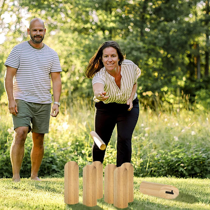 Aufun Kubb Wikingerspiel HolzWurfspiel für draussen, aus Kiefernholz und mit 12 hölzernen Zahlen, Wi