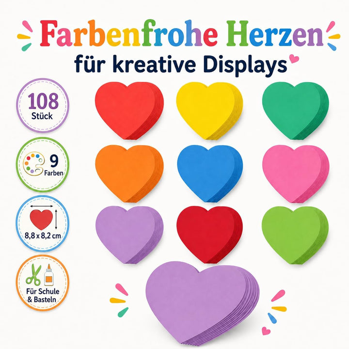 Gadpiparty 108Stücke Herz-papierausschnitte in Bunten Farben für Klassenzimmer-dekorationen und Diy-