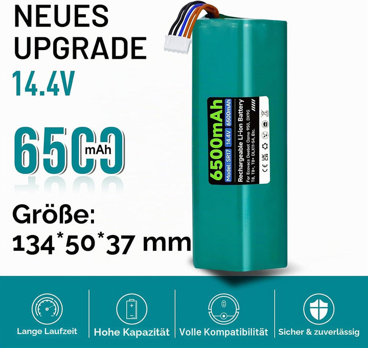 6500mAh 14.4V Ersatz Akku für Deebot N10 N20 N30 Pro/Max/Plus, für Ecovacs T30 Omni, für Ecovacs Dee