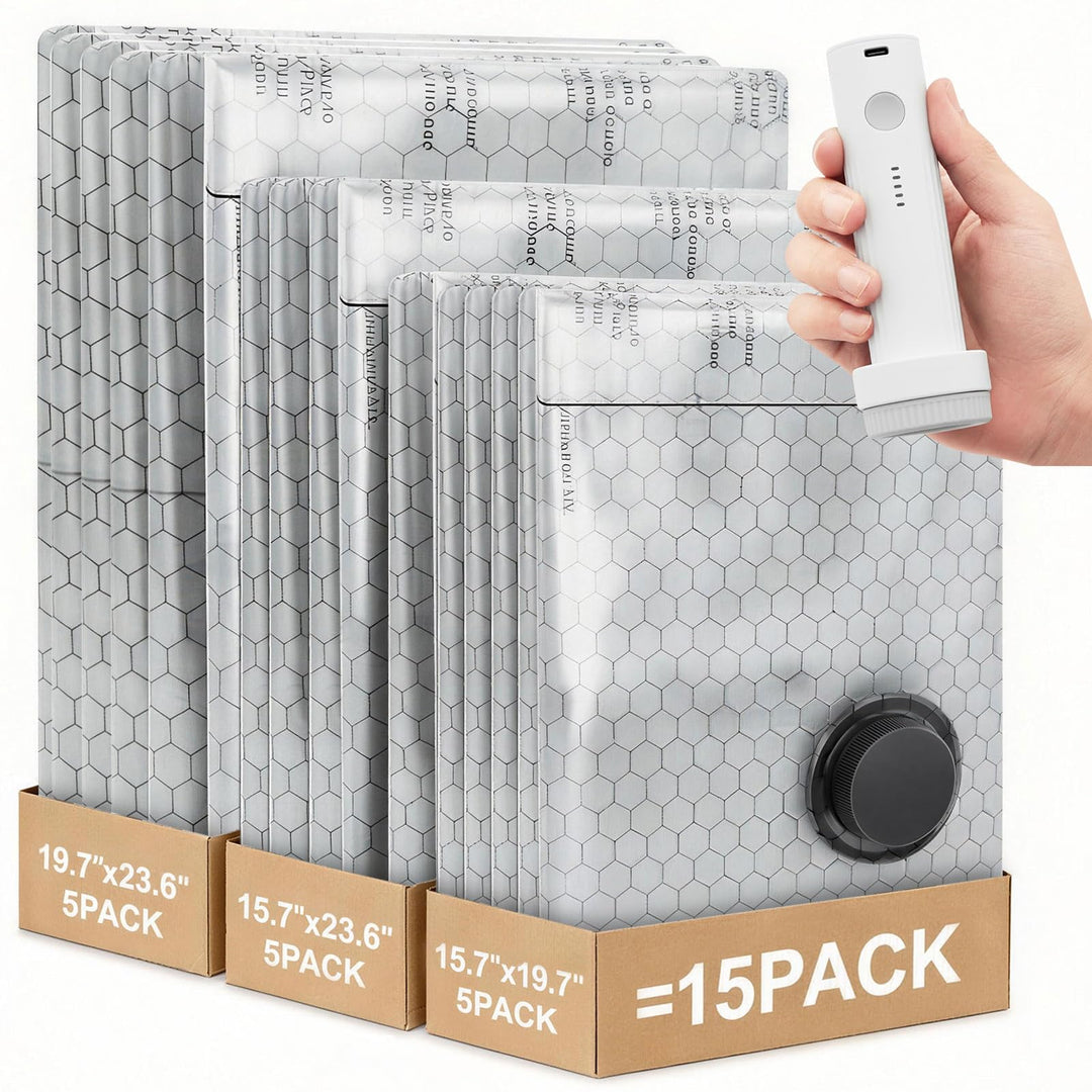 Vakuumbeutel für Kleidung mit Kabelloser Wiederaufladbarer Elektrischer Pumpe, 15 Stück(5x 40x50cm,