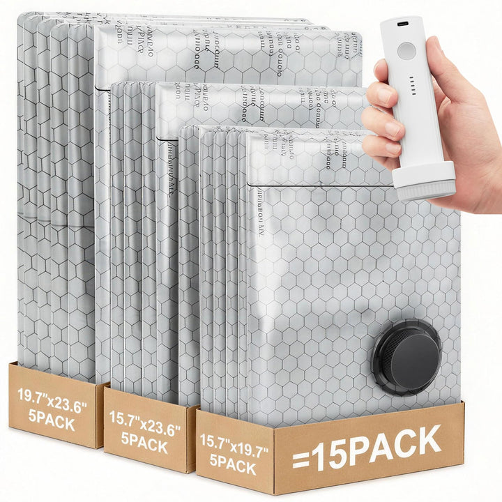 Vakuumbeutel für Kleidung mit Kabelloser Wiederaufladbarer Elektrischer Pumpe, 15 Stück(5x 40x50cm,