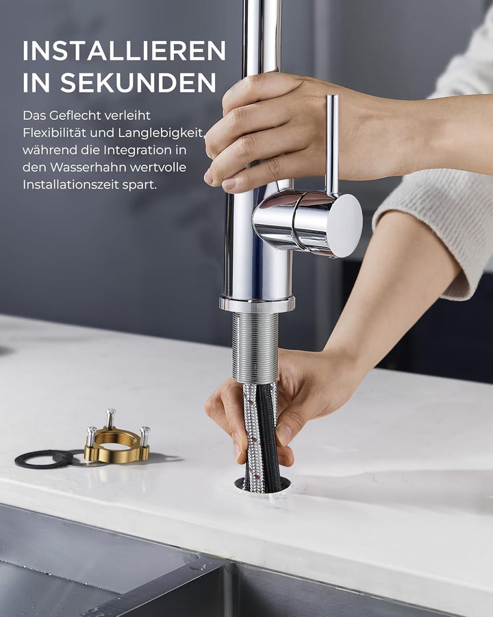 FORIOUS Wasserhahn Küche, Küchenarmatur Ausziehbar mit Brause, Spültischarmatur Küche, L-förmiger Ed
