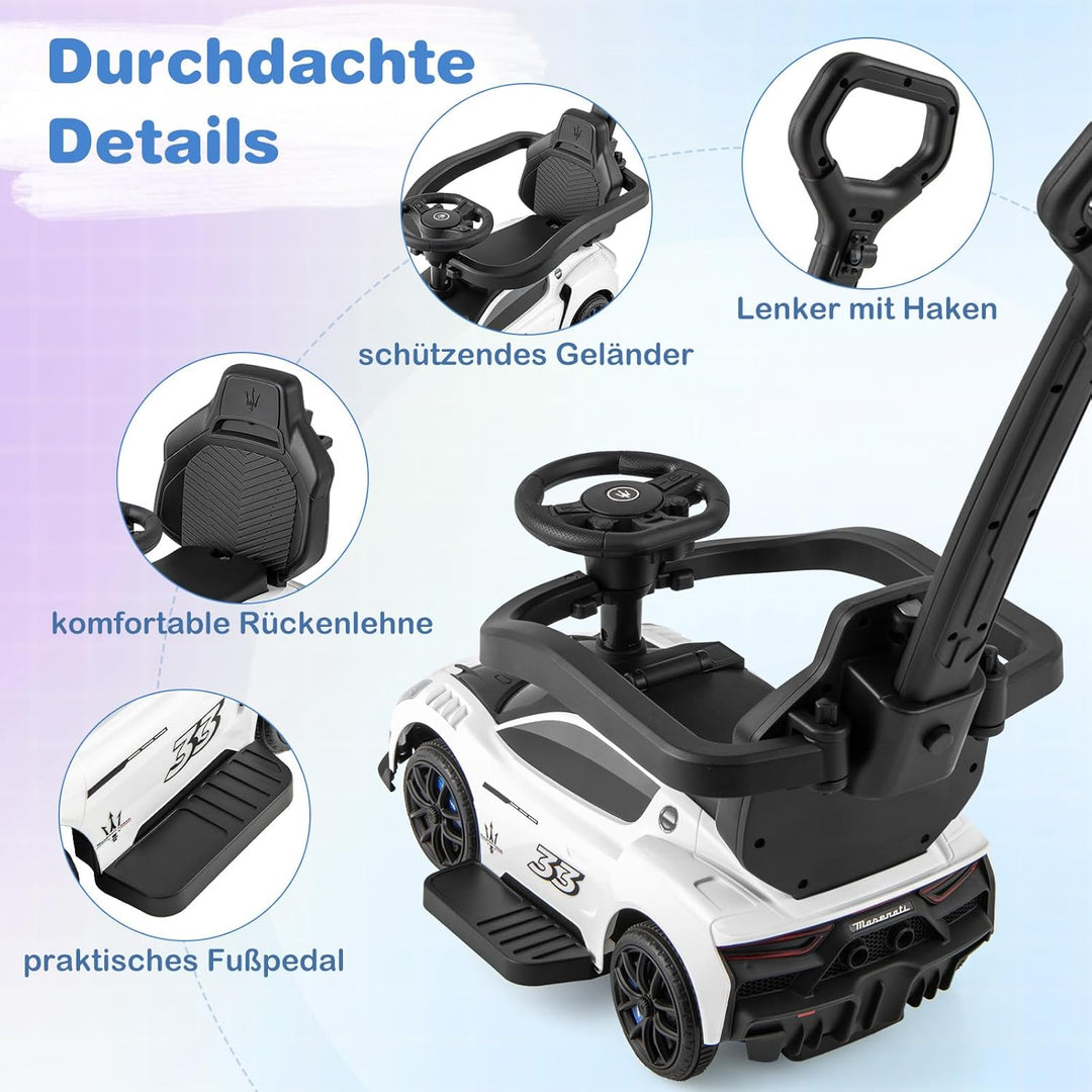 COSTWAY Mazerati Rutschauto, Rutscherfahrzeug mit Schutzbügel & Schiebestange, Schiebauto mit 2 Univ