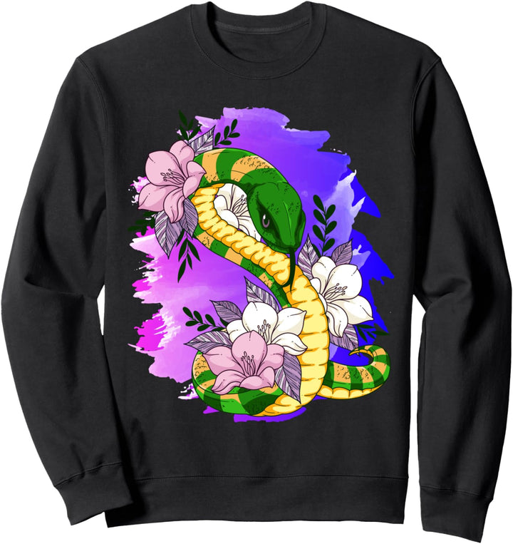 The Snake Reptilien-Schlange mit rosa Blumen-Motiv Sweatshirt