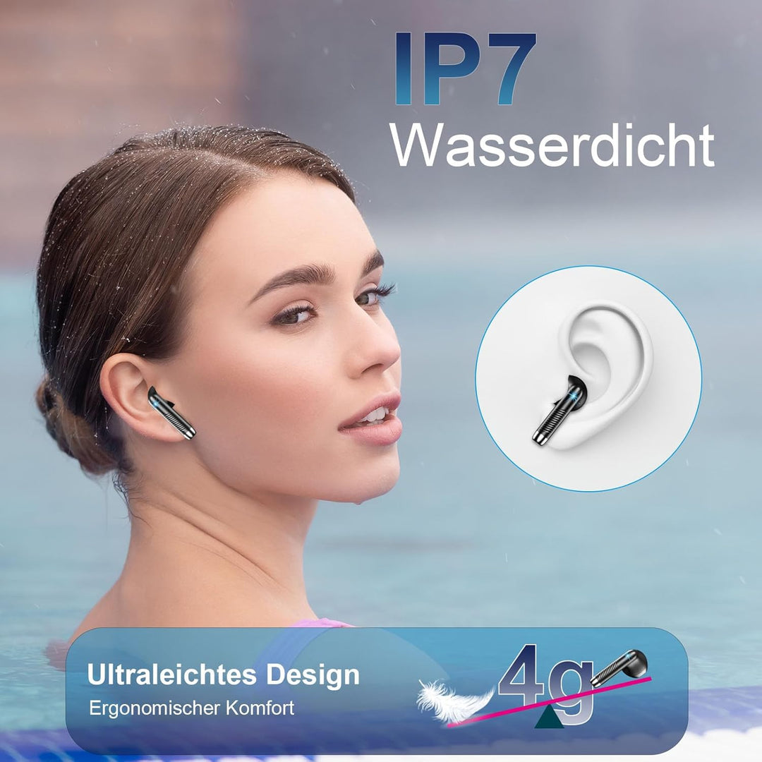 Bluetooth 5.3 Kopfhörer, In Ear Kopfhörer Kabellos mit 4 Mic, 48H Tiefer Bass Spielzeit Wireless Ear