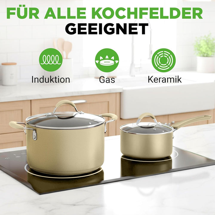 NutriChef Topf- & Pfannenset Induktion 20-teilig Weiss – Antihaft-Kochgeschirr mit Deckeln & Backfor