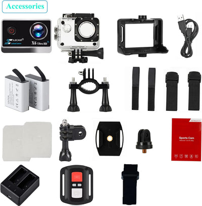 Xilecam 4K Action Cam 20Mp WiFi Unterwasserkamera 2,4G Fernbedienung 4X Zoom Action Kamera 40m (131F