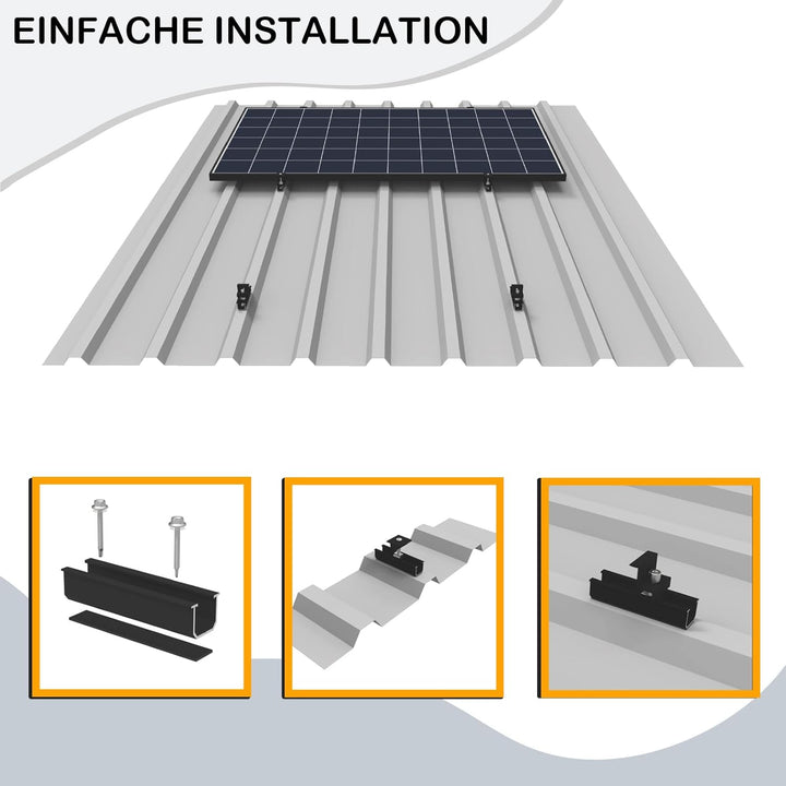 Sorlpv Solarmodul Halterung für 4X Module, PV Halterung Montageset - 12CM Schwarze Schiene + Verstel
