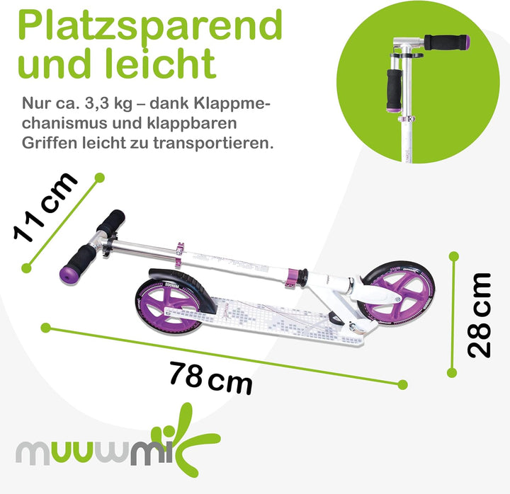 Muuwmi Aluminium Scooter - Scooter mit 200 mm Rädern | ABEC 5 | GS-geprüft | Höhenverstellbar | Klap