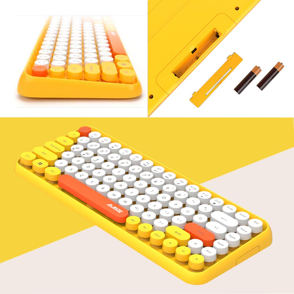 FELiCON 308i Kabellose Retro Tastatur, Bluetooth Silent Cute Computer Tastatur mit Runder Punk Taste