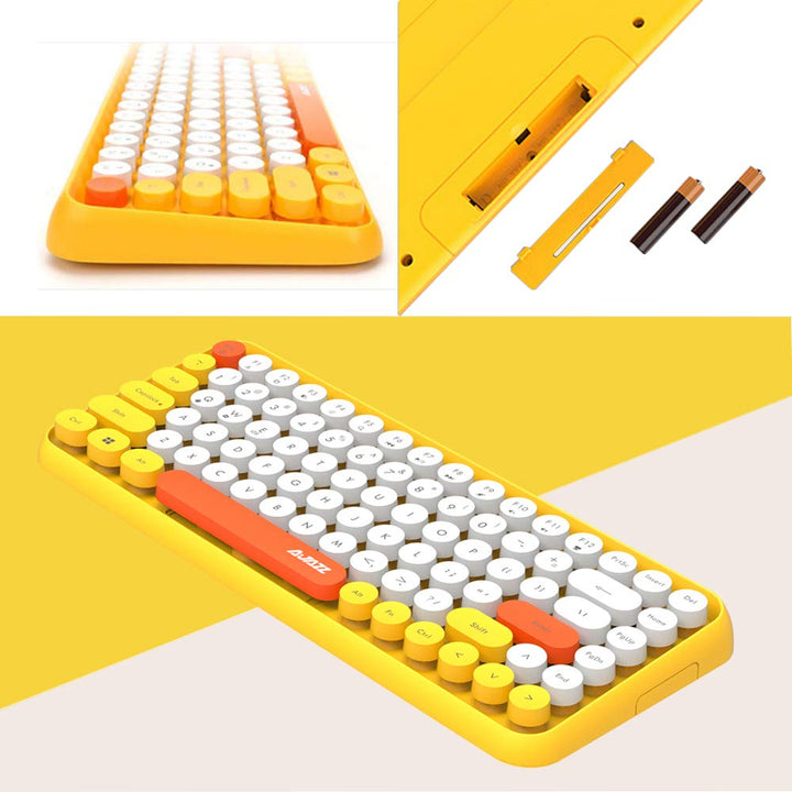 FELiCON 308i Kabellose Retro Tastatur, Bluetooth Silent Cute Computer Tastatur mit Runder Punk Taste