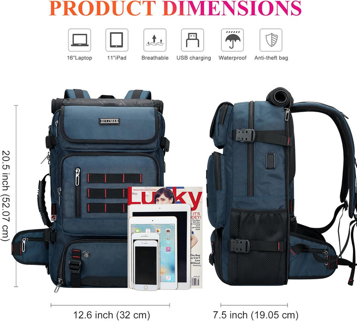 WITZMAN Reiserucksack Herren Gross Nylon Laptop Rucksack Fit 16 Zoll Reiserucksack Reisetasche mit S