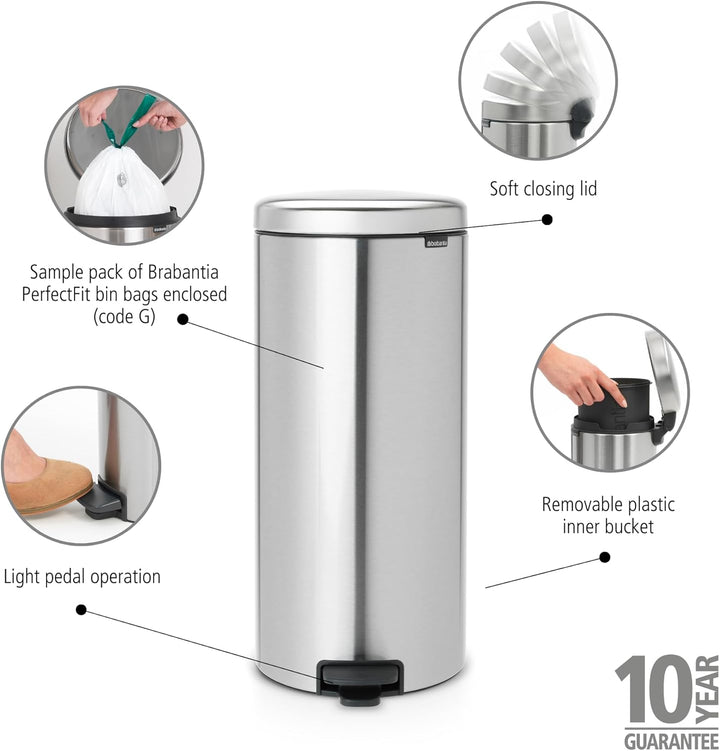 Brabantia 111822 Treteimer 30 L Silber,Plastik,Matt Stahl Fingerprint Proof,30 Liter Matt Stahl Fing