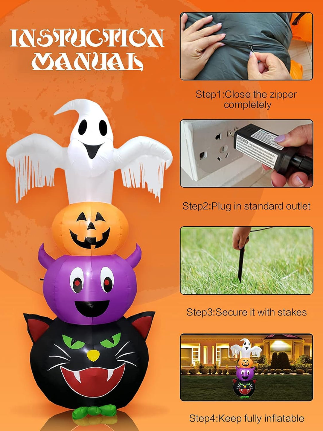 8FT Halloween Ghost Inflatables, Ghosts Pumpkins Fledermaus Schwarze KatzeAufblasbar Deko Dekoration