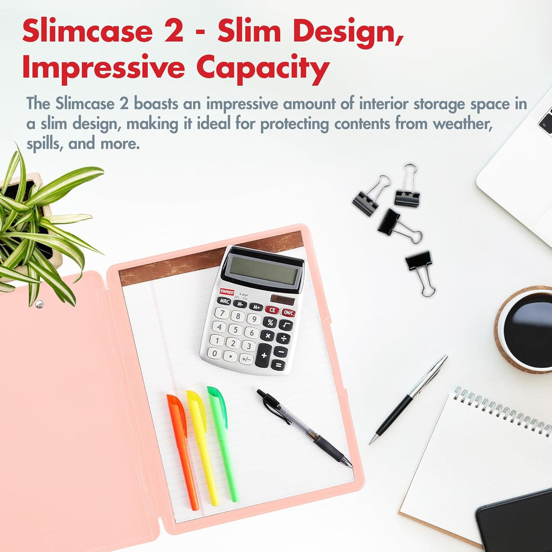 Dexas Slimcase 2, Kunststoff-Klemmbrett mit Aufbewahrung und seitlicher Öffnung, Blush Pink mit rosé