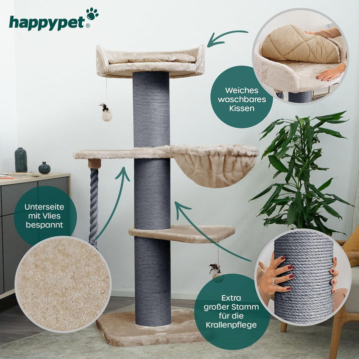HAPPYPET Premium Kratzbaum Grosse Katzen Stabil 'Cooper' – 150 cm Grosser Katzenbaum, Kletterbaum fü