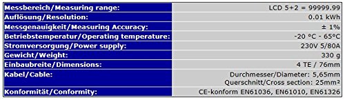 OCS.tec Digitaler MID-Wechselstromzähler Stromzähler Zwischenzähler DIN-Hutschine 220/230V RS485-Mod