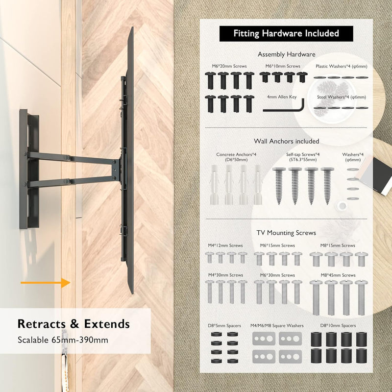 BONTEC TV Wandhalterung für 32-80 Zoll Bildschirme bis zu 60kg, Wandhalterung Fernseher Schwenkbar N