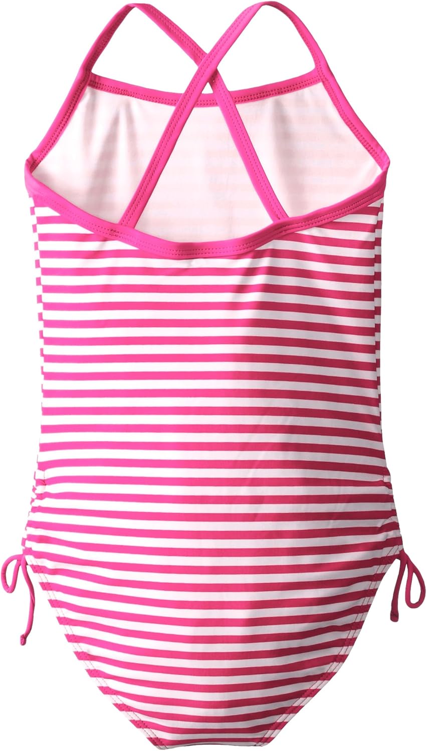 Kanu Surf Girls' Big Beach Sport Banded 1 Piece Swimsuit, Bali Pink Stripe, 7