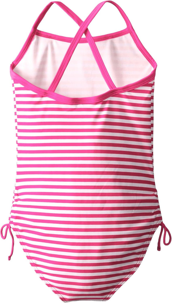 Kanu Surf Girls' Big Beach Sport Banded 1 Piece Swimsuit, Bali Pink Stripe, 7