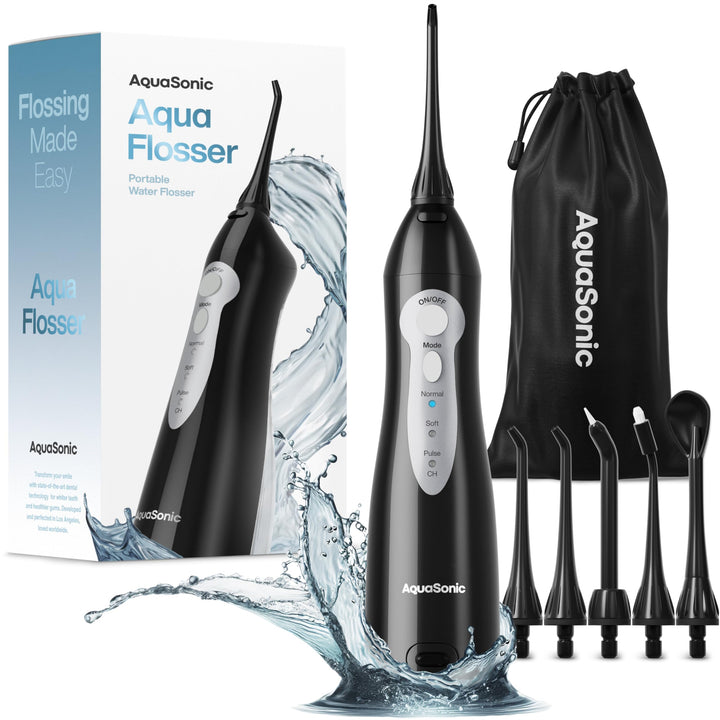 Aquasonic Aqua Flosser - Professioneller Wiederaufladbarer Wasserzahnseidenreiniger mit 4 Aufsätzen