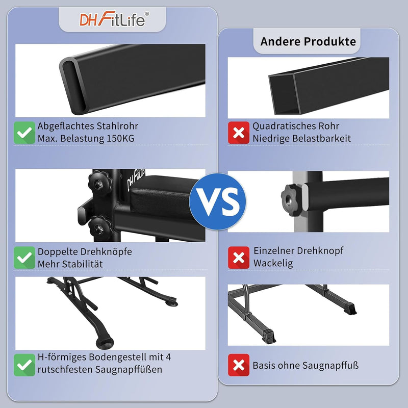 DH FitLife Power Tower Dip Station | Sport Geräte mit Klimmzugstange, Dip Barren u. Rückentrainer |