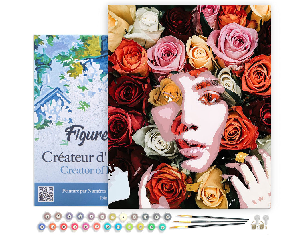 Figured'Art Malen Nach Zahlen Erwachsene Mit Rahmen Rosengesicht - Paint by Numbers Basteln DIY Bast