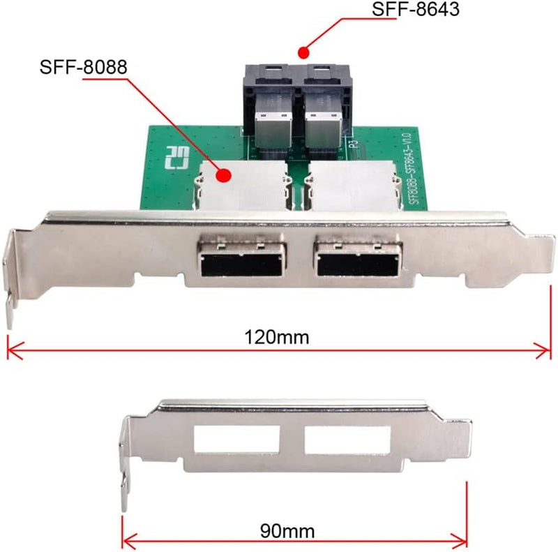 NFHK Dual Ports Mini SAS SFF-8088 zu internen SAS HD SFF-8643 PCBA Buchse Adapter mit Low-Profile-Ha