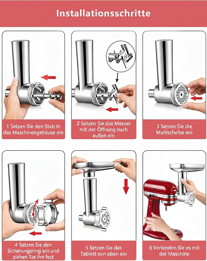 Fleischwolf &amp; Aufsätze für KitchenAid Standmixer, Kitchenaid Zubehör Mixer mit 3 Wurstfüllhörner, 3