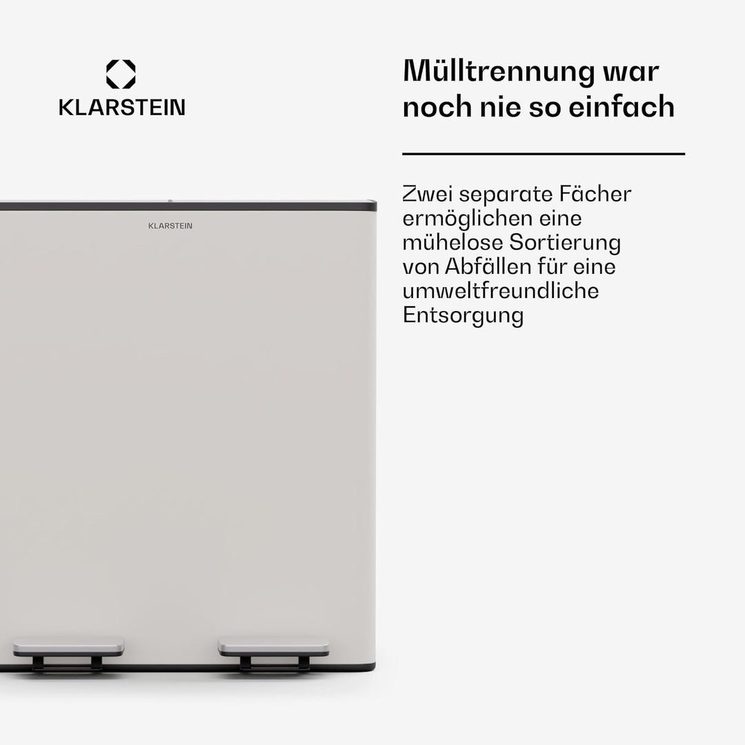 Klarstein EcoVista Mülleimer - 40L Abfalleimer mit 2 Fächern & 3L Komposteimer, Soft-Close, Edelstah