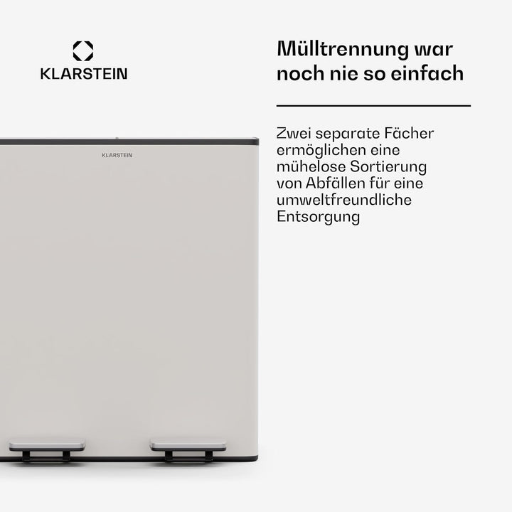 Klarstein EcoVista Mülleimer - 40L Abfalleimer mit 2 Fächern & 3L Komposteimer, Soft-Close, Edelstah