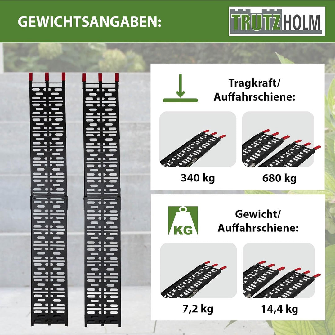 TRUTZHOLM 2 x Auffahrrampe klappbar 228 cm Traglast 680 kg Alu schwarz gelocht Motorradrampe Verlade