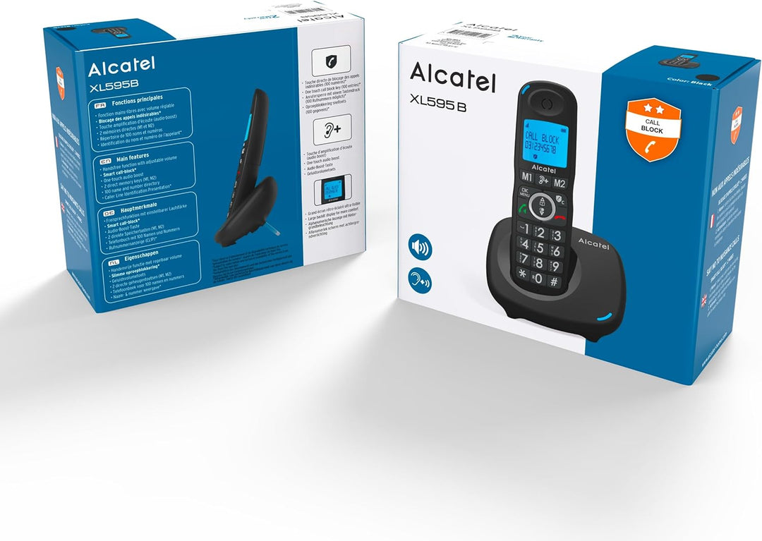 Alcatel XL595 B Schnurlostelefon mit grossen Tasten, grosses Display und Audio-Boost, Anrufsperre SO