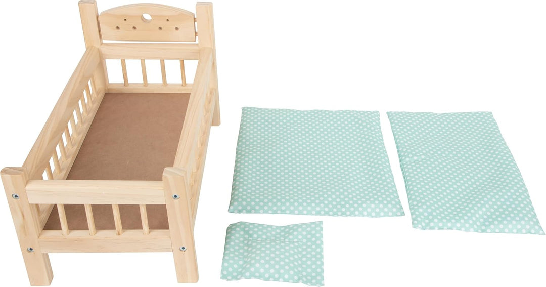 small foot Puppenbett aus Holz, Puppenmöbel-Zubehör, Kissen und Decke im Herz-Design, ab 3 Jahren, 9