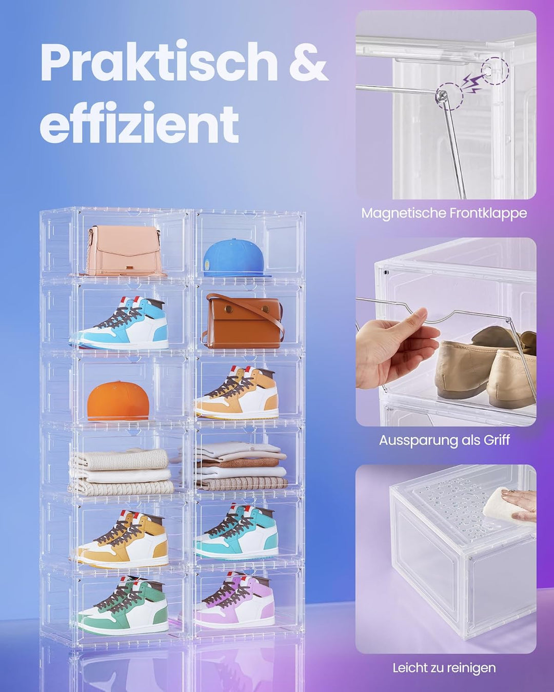 SONGMICS Schuhboxen 8er Set, Schuh-Organizer durchsichtig, aus Kunststoff, mit Tür, stapelbar, 33 x