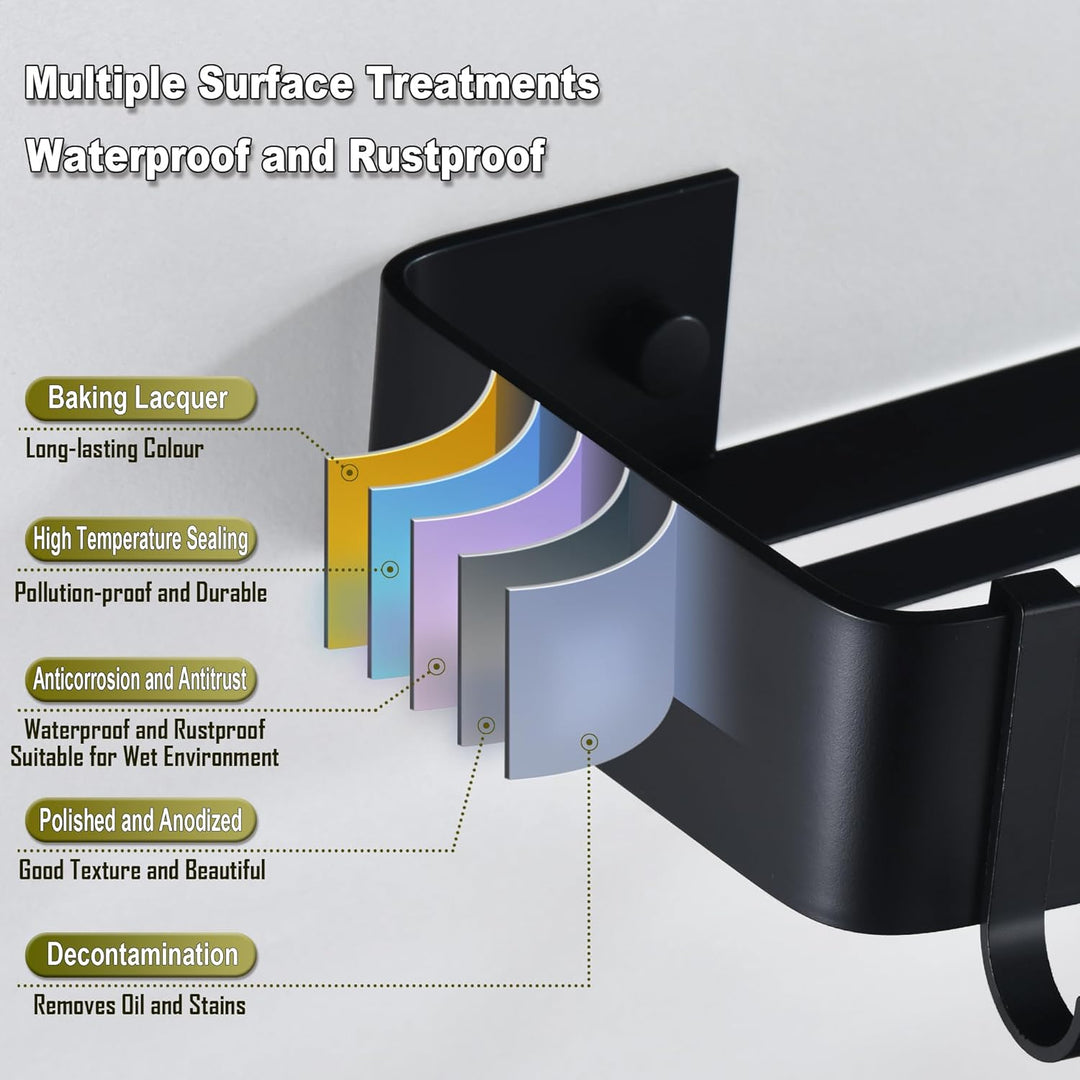 HNVNER Duschregal Ohne Bohren, Duschablage Aluminium mit 4 Haken Rostfreies Badezimmer Regal Shampoo