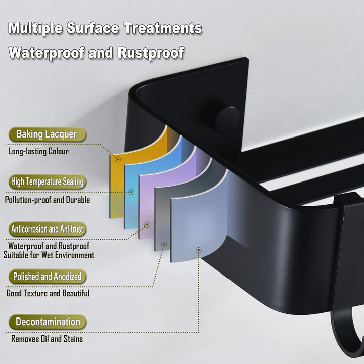 HNVNER Duschregal Ohne Bohren, Duschablage Aluminium mit 4 Haken Rostfreies Badezimmer Regal Shampoo