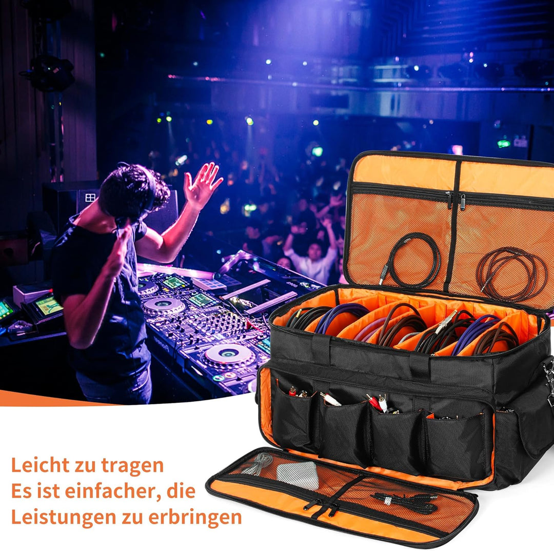 OUUTMEE DJ Tasche, Cable File Bag, Gig Bag, Abnehmbarer Gepolsterter Unterseite und Teilern, für pro