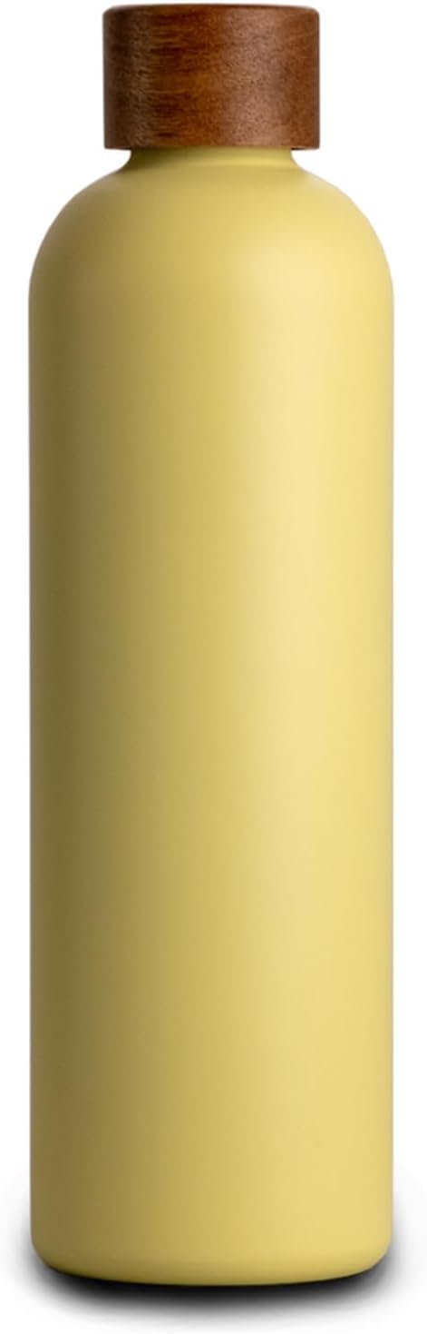T&N Edelstahl Trinkflasche 1 Liter, Thermosflasche 1l mit Akazienholz Deckel, Isolierte Wasserflasch