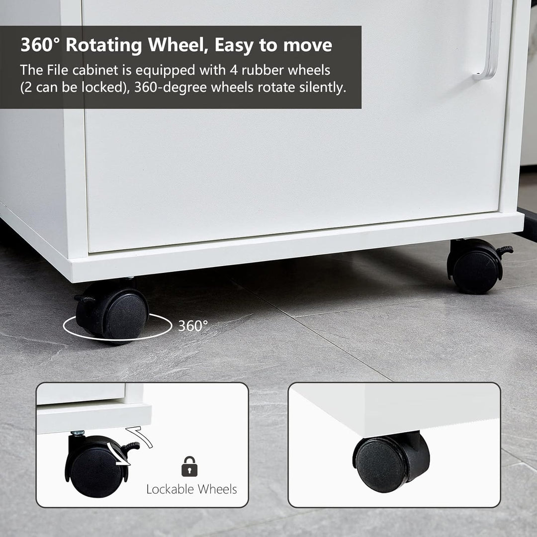 CLIPOP Rollcontainer Abschliessbare Aktenschrank Holz mit Schublade und Geschlossenem Speicher,Mobil