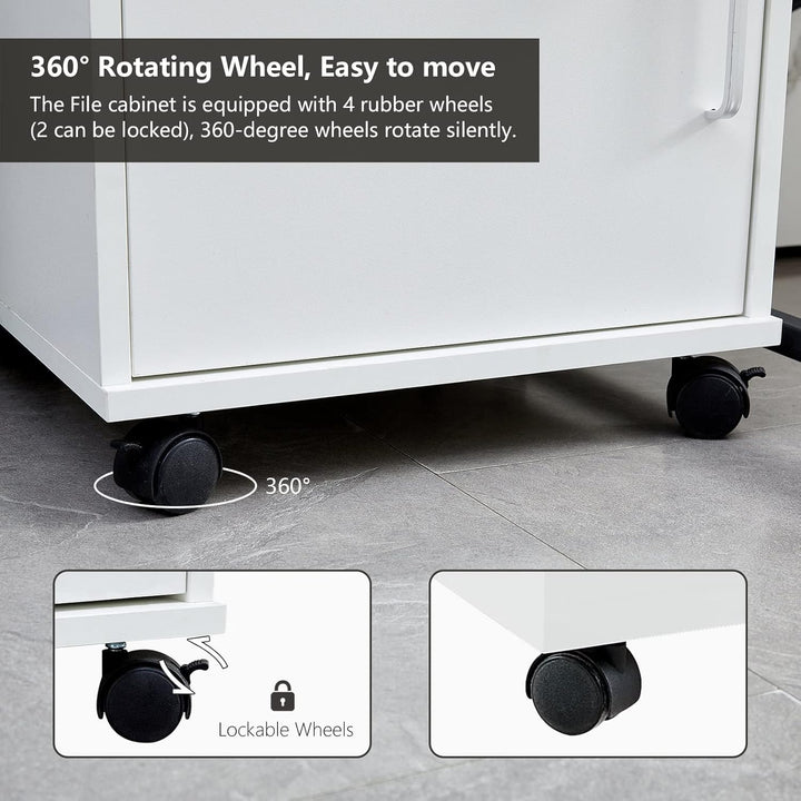 CLIPOP Rollcontainer Abschliessbare Aktenschrank Holz mit Schublade und Geschlossenem Speicher,Mobil