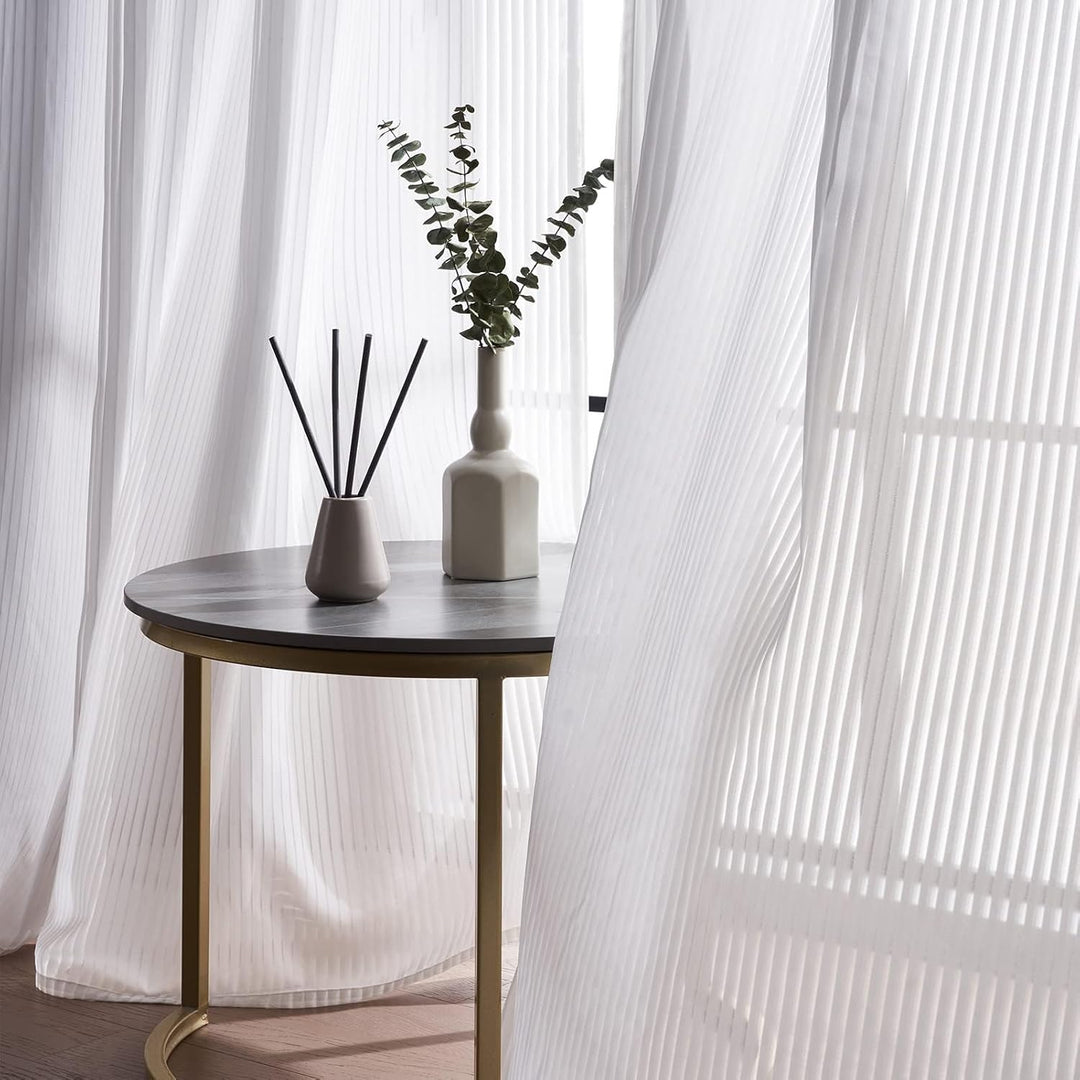 Topfinel Gardinen mit Ösen Vorhang Weiss Transparente Vorhänge Schlafzimmer Gardine Wohnzimer 225 cm