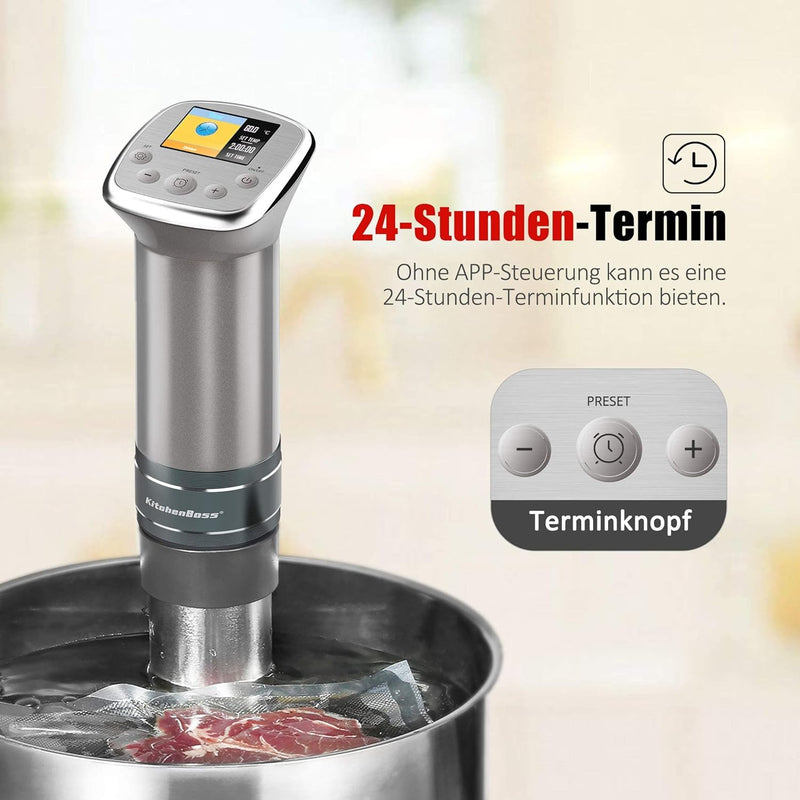 Sous-Vide Garer Sous-Vide Stick: Farbige LCD-Rezepte | G321 Silver | Ultra-leise | Bürstenloser Glei