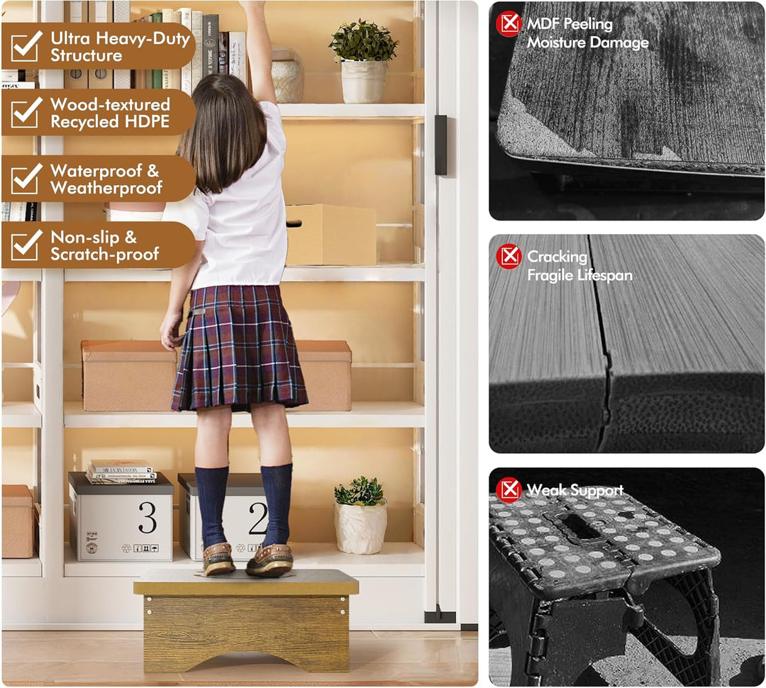 Tritthocker für Erwachsene, Senioren und Kinder mit rutschfestem Gummi, 40 x 32 x 14 cm, robuste HDP