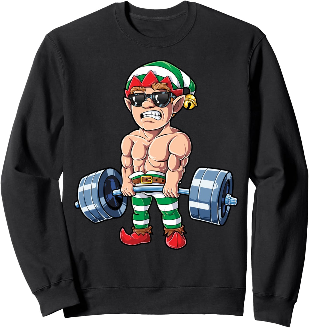 Elf Weightlifting Christmas Fitness Gym Deadlift Xmas Men Sweatshirt