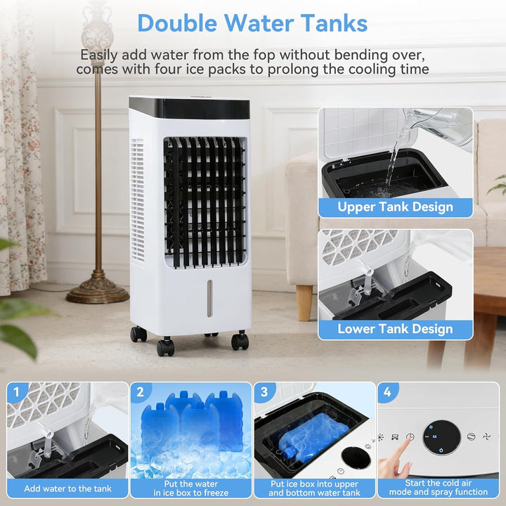 Mobiler Verdunstungskühler 4L Wassertank Wasserkühlung 3 Geschwindigkeitsstufen 65dB Geräuscharm 180