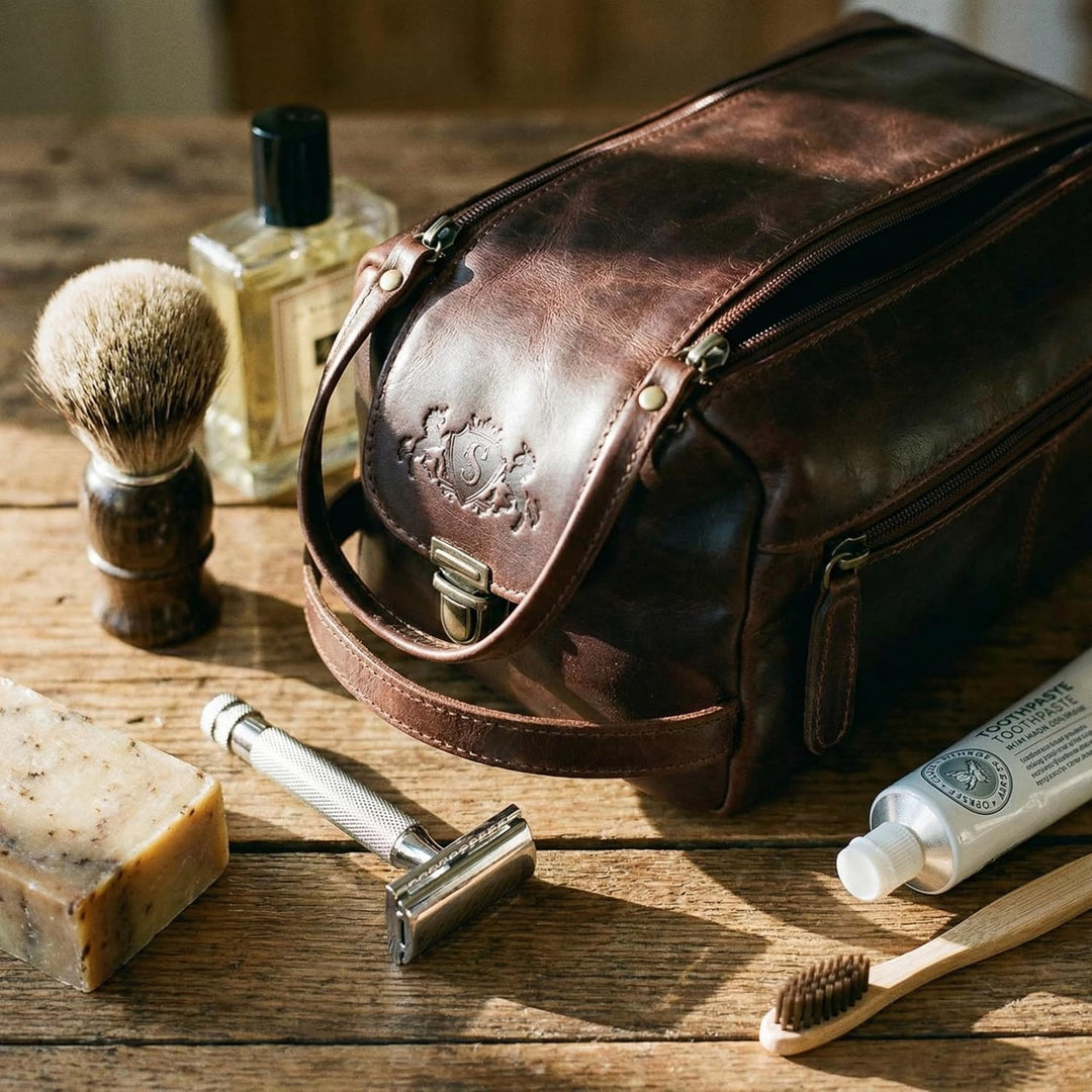 SID & VAIN Kulturtasche Herren Bristol aus Premium Leder I Waschtasche XL gross für Herren und Damen