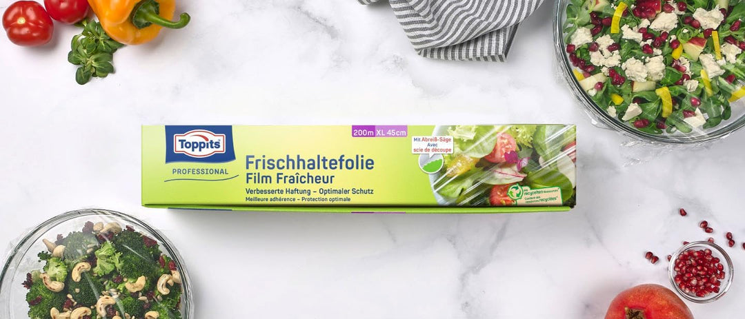Toppits Frischhaltefolie 200 m in 45 cm Breite, 1er Pack (1 x 1 Stück) XL, inkl. Abreishilfe